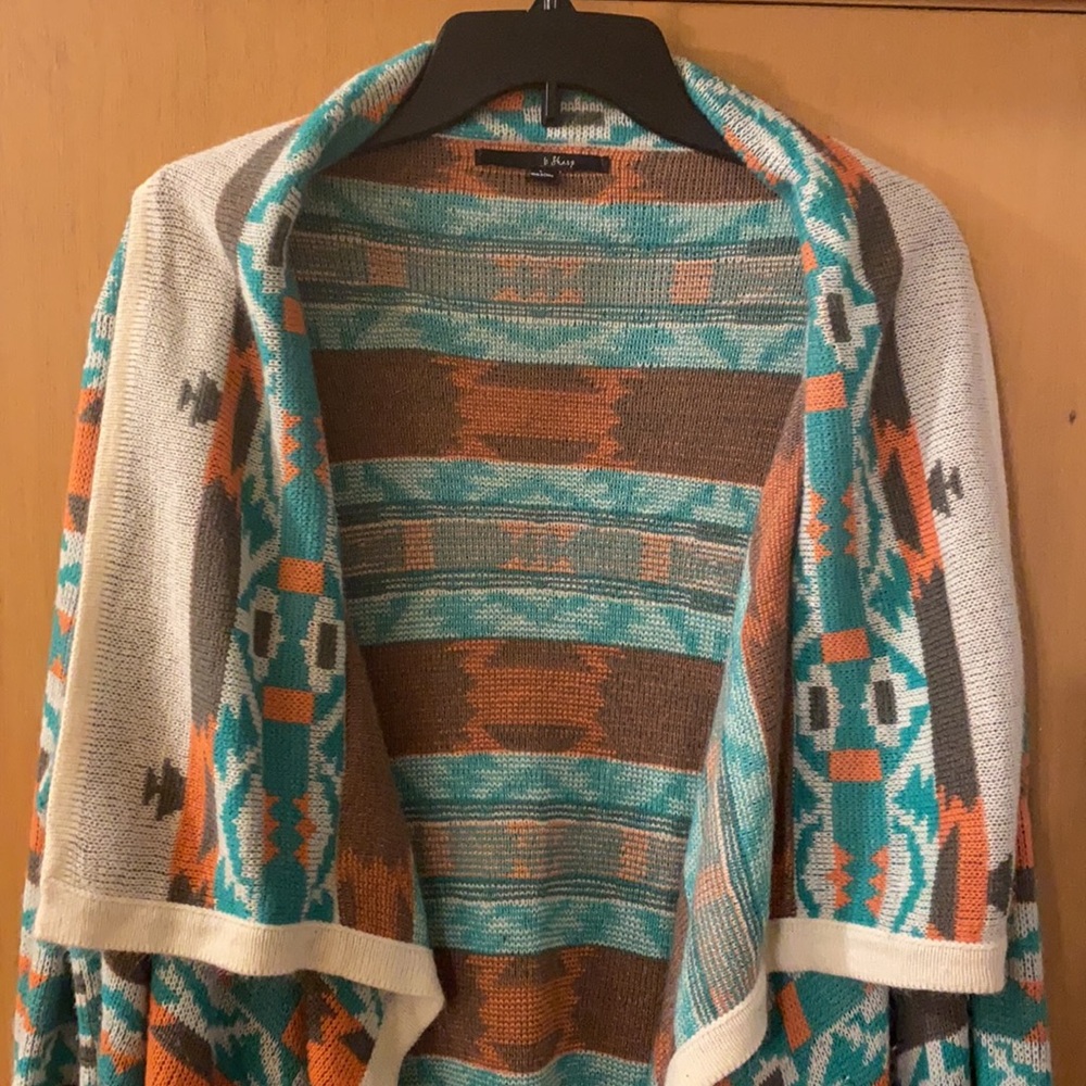 B Sharp Mohair Acrylic Open Front Aztec Tribal Southwestern Cardigan Sweater L - Picture 3 of 10
